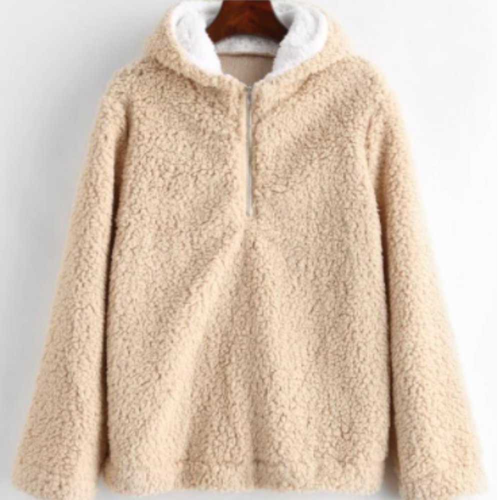 Zaful Women's Faux Fur Zipped Fluffy Hoodie
